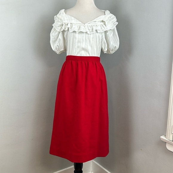 Vintage Lanz Originals Made in USA Red Wool Midi Skirt - Picture 1 of 6